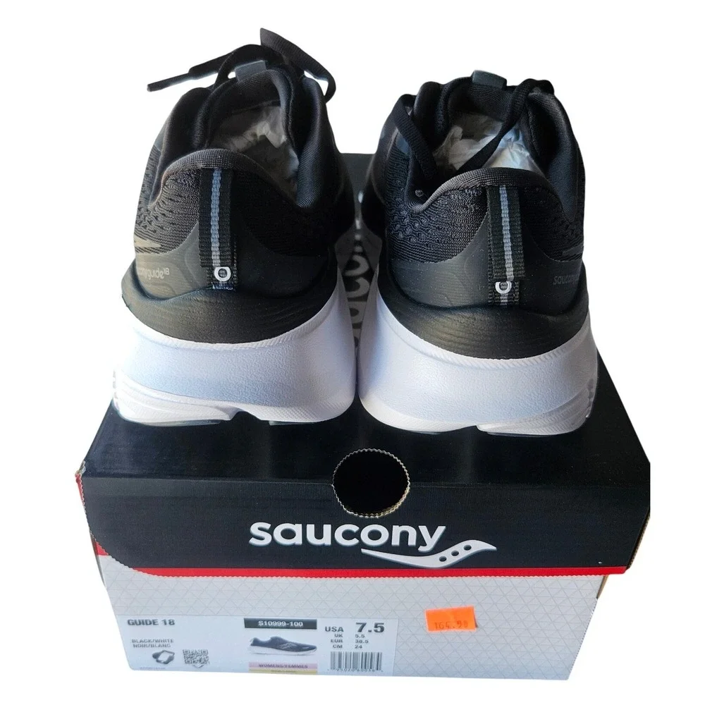 Saucony Guide 18 Womens 7.5 Wide Running Shoes Black White S10999-100 PWRRUN